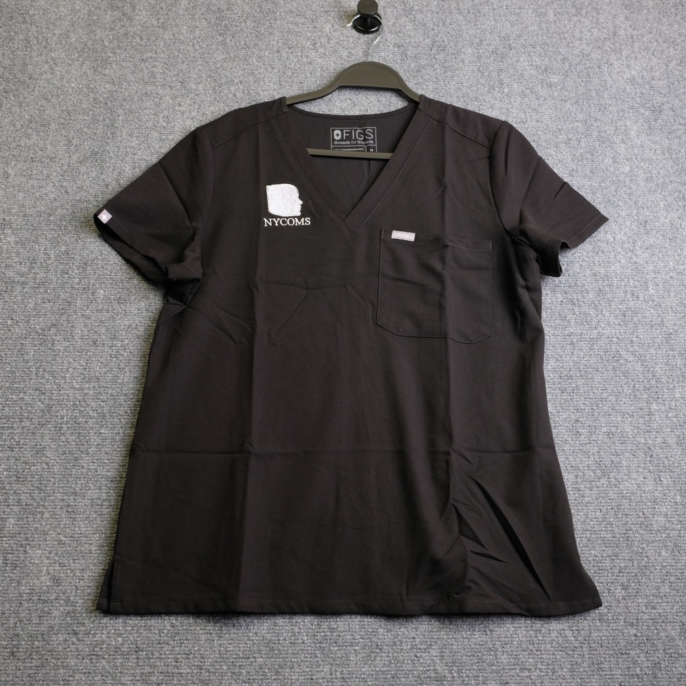 FIGS Scrub Top Mens Medium Black NYCOMS Medical Uniform V-Neck FW1000 Pocket